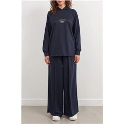 Navy Blue Emelcodery Detailed Cooled Lowed Lower Set Tedaw25US00024