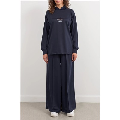 Navy Blue Emelcodery Detailed Cooled Lowed Lower Set Tedaw25US00024