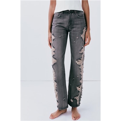 JEANS TRF WIDE LEG ROTOS TIRO MEDIO