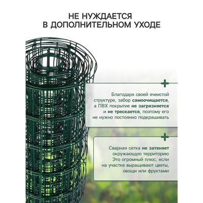 Сетка сварная с ПВХ покрытием 0,5 х 5 м, ячейка 50 х 50 мм, d=1 мм, металл, "Greengo"