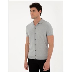 Светло -серая кнопка Slim Fit с половым свитером Polo Yaka Linen