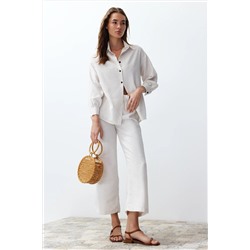 Ecru Linen выглядящее плетение рубашки-пантолоновое набор Twoss24au00065