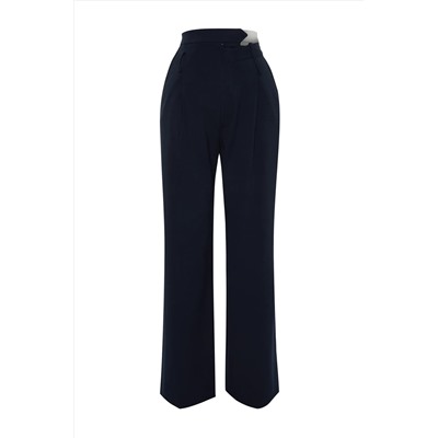 Ограниченная серия Navy Blue Asymmetric Depath Detail Широкая нога/Широкие плетеной брюки Twoss24pl00102