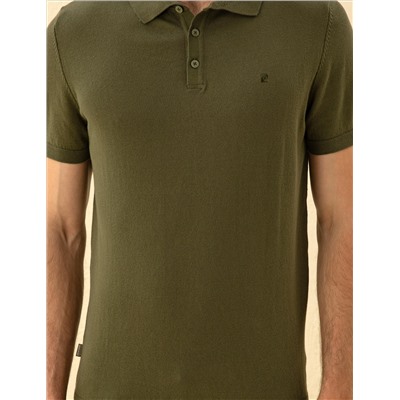 Кнопка с тонкой подгонкой хаки с Polo Yaka Knitwear T -For