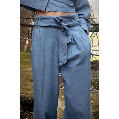 PANTALÓN ANCHO PAPERBAG EFECTO DENIM