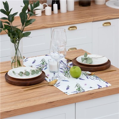 Дорожка на стол Этель Lavender 30×70 см, 100% хлопок, саржа 190 г/м², белая
