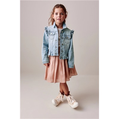 Mid Blue Frill Shoulder Denim Jacket (3-16yrs)