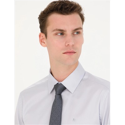 Серый Slim Fit Basic рубашка с длинным рукавом