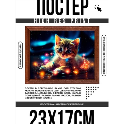 POSG-0320 Постер в рамке 23x17см Котёнок с гирляндой
