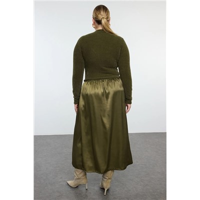 Khaki Midi Satin Woven Mix Triko платье tbbaw25ah00034