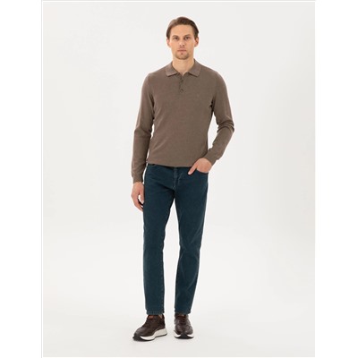 Vizon Melanj Slim Fit Polo yaka Основной вязаный свитер