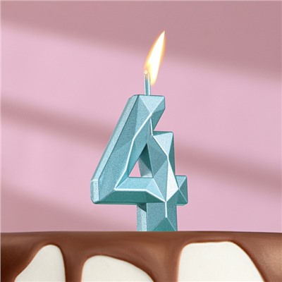 Свеча в торт на шпажке «Алмаз», цифра "4", голубая, 5 см