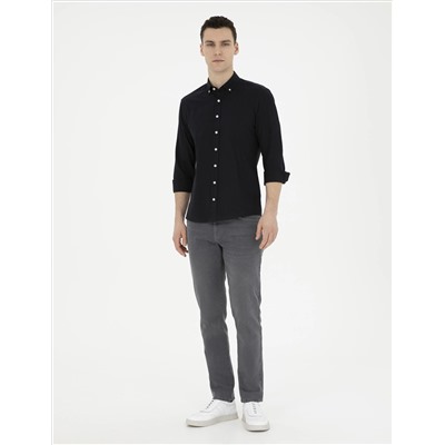 Black Slim Fit Lenen Рубашка с длинным рукавом