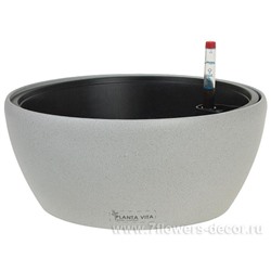 Кашпо PLANTA VITA "Round Stone grey" с автополивом (пластик), D28xH12 см