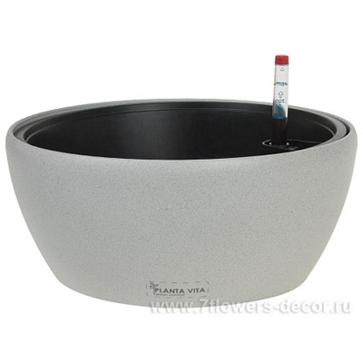 Кашпо PLANTA VITA "Round Stone grey" с автополивом (пластик), D28xH12 см