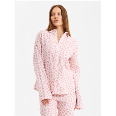 Комплект домашний женский (рубашка, брюки) KAFTAN «Муслин: pink leopard» размер 44-46, розовый