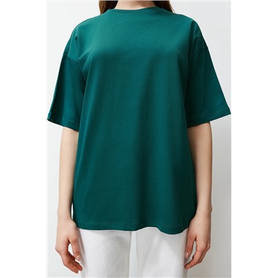 Emerald Green 100 %хлопковой слоган с печеночной/широкой вязаной футболкой Twoss24ts00091