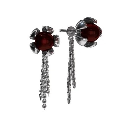 Серебряные серьги с янтарём E9321RV