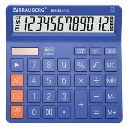 Калькулятор настольный BRAUBERG DIGITAL-12-BL (151х152 мм), 12 разрядов, двойное питание, СИНИЙ, 272969