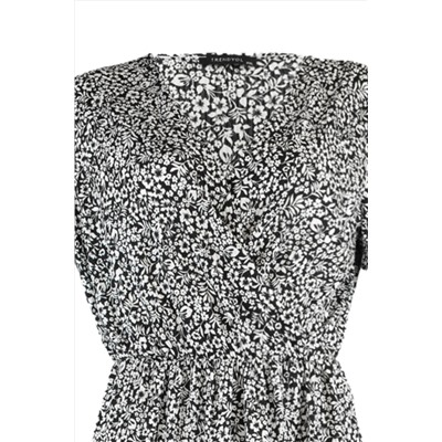 Черный v -v -neck с цветочным рисунком вязать в вязание платье большого размера tbbss22el1638