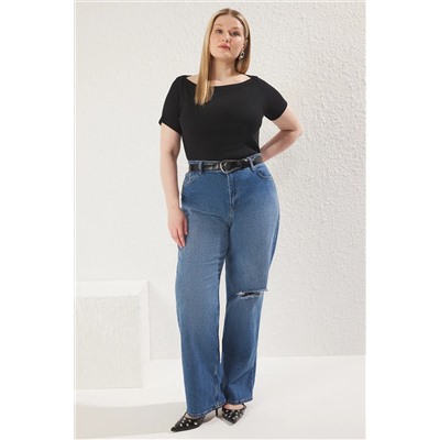 Черный оборудованный воротник Wick CashCorse вязание Big Size Blouse TBBSS25AF00047