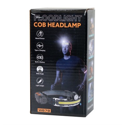 Фонарь налобный спортивный COMIRON O'HEAD FLOODLIGHT ABS, IPX5 свет COB 400lm аккум 18650 3.7V 2000 mAh USB Type-C индикатор /уп /50/100/