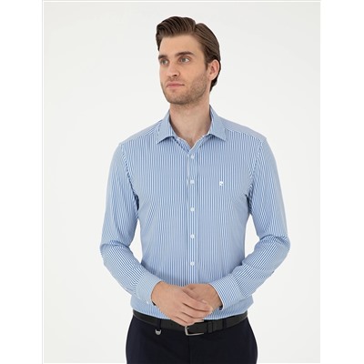 Синий полосатый бывший. Slim Fit рубашка с длинным рукавом