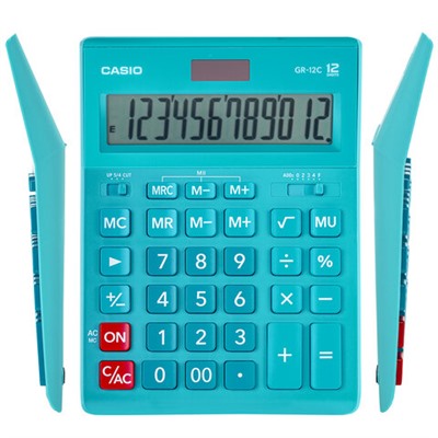 Калькулятор настольный CASIO GR-12С-LB (210х155 мм), 12 разрядов, двойное питание, ГОЛУБОЙ, GR-12C-LB-W-EP