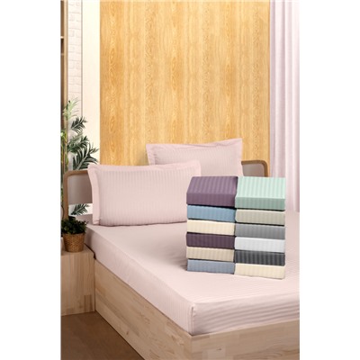 Простынь Карвен Stripe Satin на резинке+наволочка 100*200 +33см/ 50*70(1)+5см сатин murdum/лиловый (Акция)