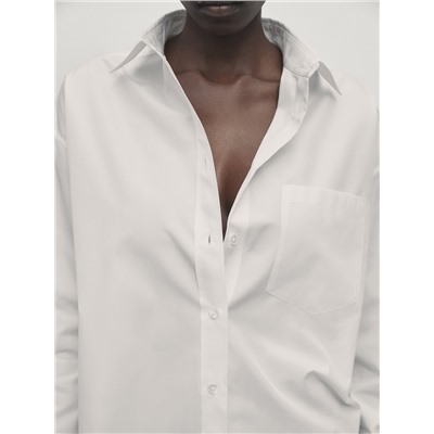 Camisa crop popelín bolsillo