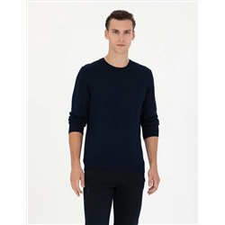 Navy Blue Slim Fit Bike Worke Wool Смешанный базовый вязаный свитер