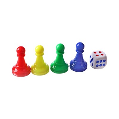 Фишки для настольных игр, набор 4 шт, фишка 2.5 х 1.6 см, кубик игральный 1.3 х 1.3 см