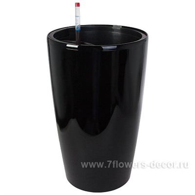 Кашпо PLANTA VITA "Vase Silk black" с автополивом (пластик), D33xH57 см