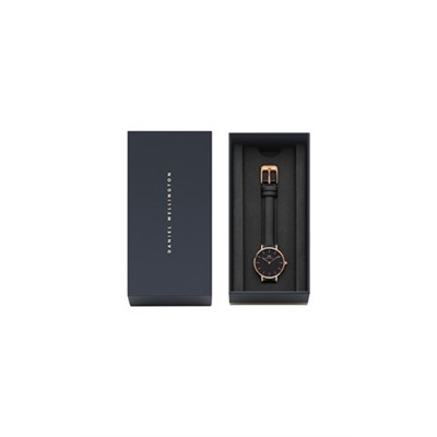 Reloj de cuarzo de piel Sheffield 28 mm - Negro y rosa dorado