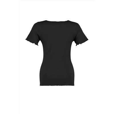 Черный валичный воротник вязание Blought Blouse TBBSS23BF00010