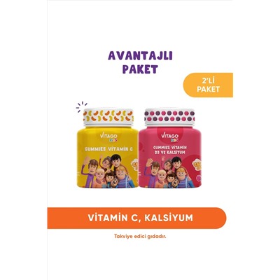 Vitago 2 упаковки Vitago Kids Gummies Витамин C+D3 Кальций
