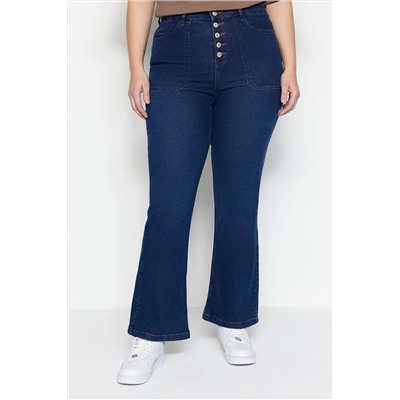 Темно -синяя высокая талия комфорт испанский пахта Flare Flare Fit Jean TBBAW23CJ00033