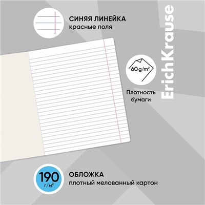 Тетрадь 48 листов в линейку ErichKrause, обложка мелованный картон, блок офсет, 100% белизна, МИКС