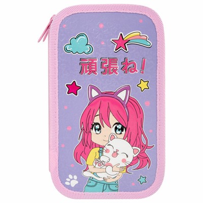 Пенал ЮНЛАНДИЯ, 2 отделения, ламинированный картон, конгрев, 19х11 см, "Anime hugs", 272293