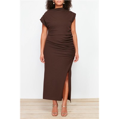 Brown Shirring Detred Midi вязание TBBSS24AH00080
