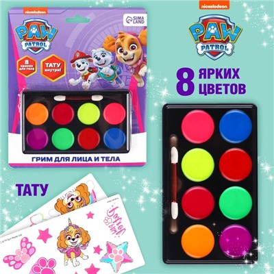 Грим для лица и тела, карандаши 6 цветов, блестки, аппликатор, тату «Cкай», Щенячий патруль