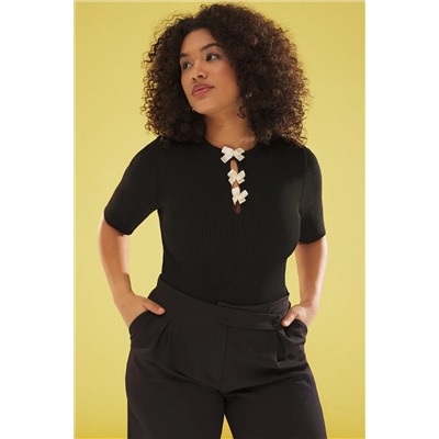 Черный лук/лента деталь Triko Blouse TBBSS25AF00045