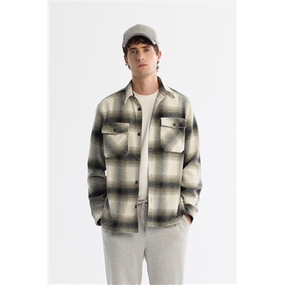 Классическая клетчатая шерстяная рубашка Khaki Classic