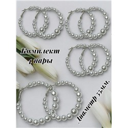 Серьги жемчужные кольцами С12 цвет серебро 4 пары