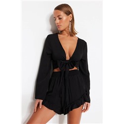 Черные плетения изысканных блузковых шорт пляж Set Tbess23au00027
