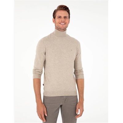 Песчанный меландж Slim Fit Fisherman воротник базовый трикотажный свитер