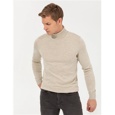 Песчанный меландж Slim Fit Fisherman воротник базовый трикотажный свитер
