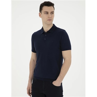 Яготая синяя кнопка подгонки с Polo Yaka Knitwear T -Fork