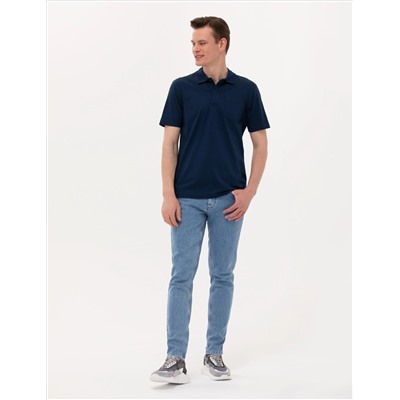 Темно -синий обычный поход Polo Yaka Mercerized T -For