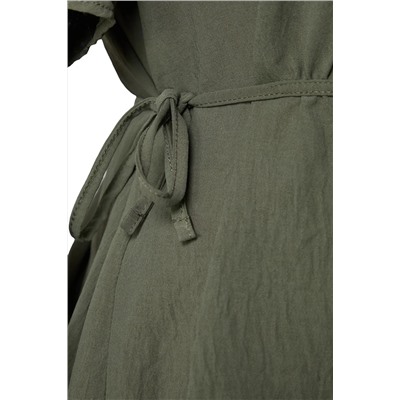 Khaki weaving v -neck -связывающая блузка tbbss22bz0753